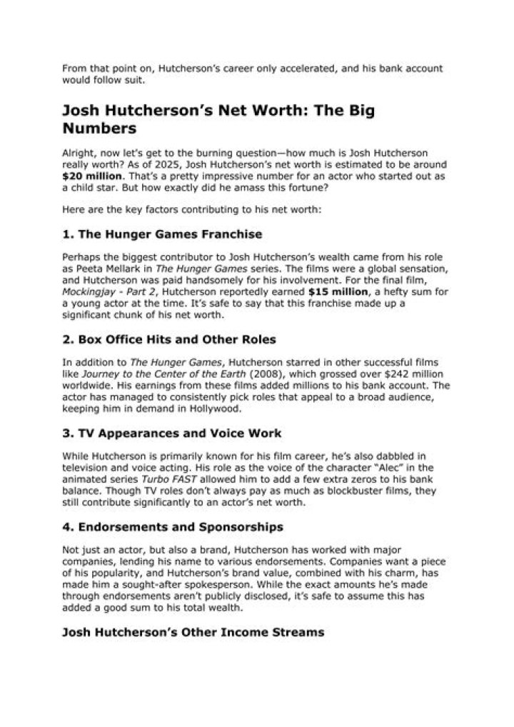 Josh Hutcherson Fortune